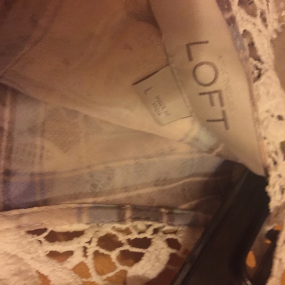 The LOFT Plaid Lacy Mockneck Top - Picture 5 of 9